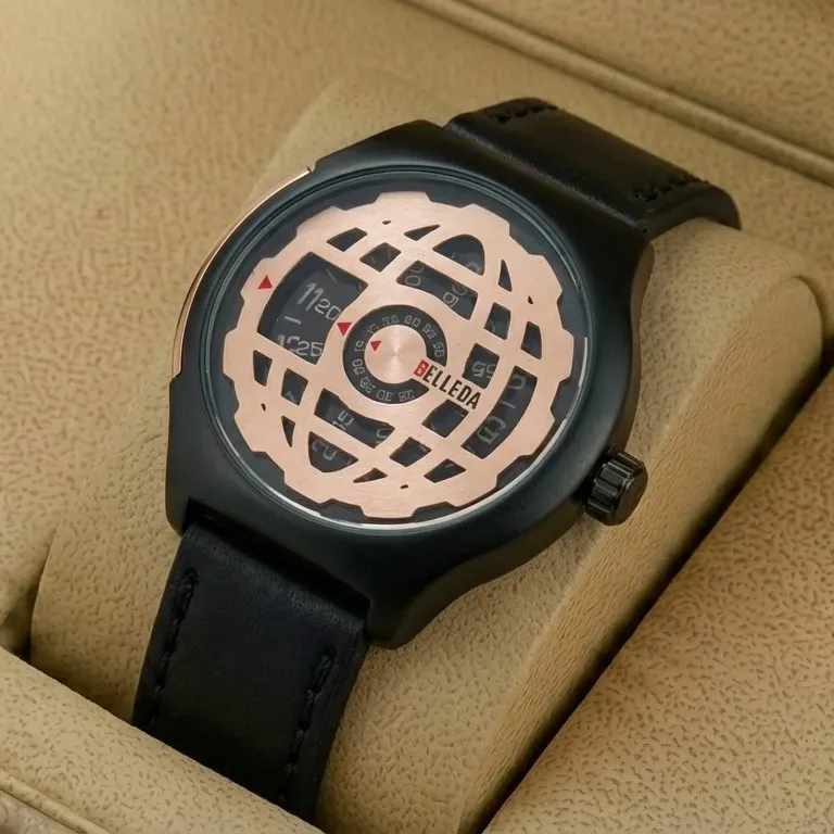 Belleda B8715 Leather Strap Original Watch Dial Gold Color
