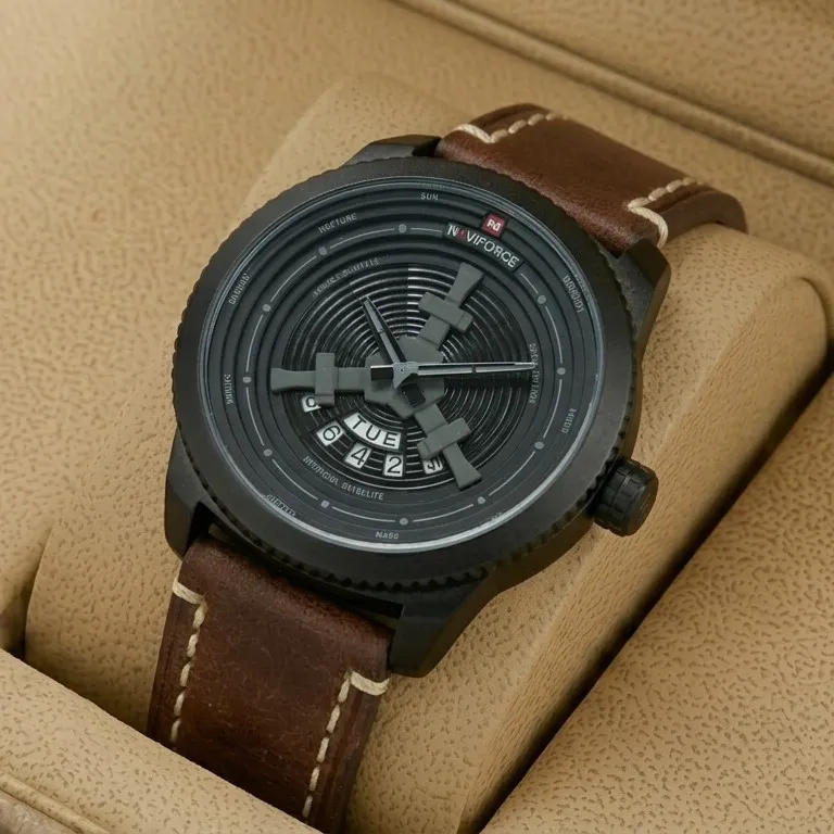NAVIFORCE NF9156M Watch Leather Strap With Day & Date