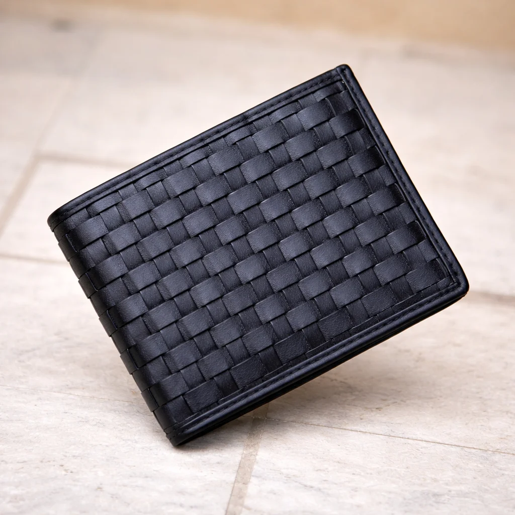 Pocket Size Black Handmade Bifold Men's Leather Wallet