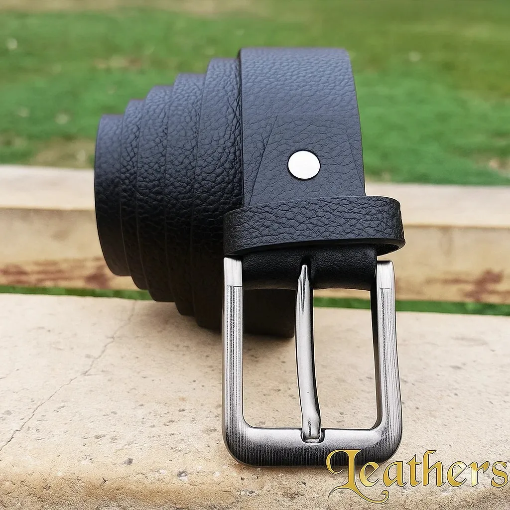 Premium Textured Men's Black Casual Leather Belt